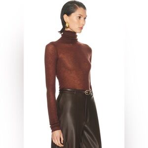 Victoria Beckham Chestnut Melange Polo Neck Silk Slim Fit Sweater $710MSRP, NWT